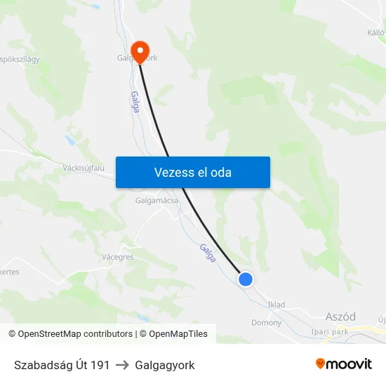 Szabadság Út 191 to Galgagyork map