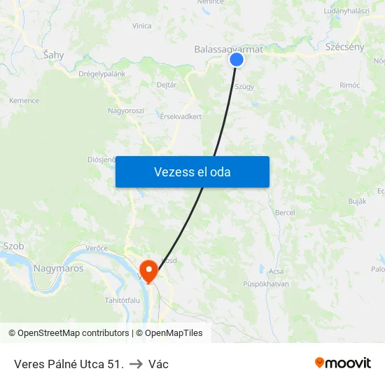 Veres Pálné Utca 51. to Vác map