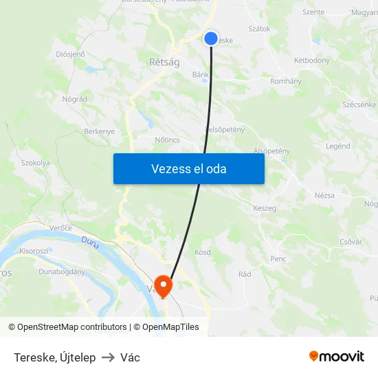 Tereske, Újtelep to Vác map