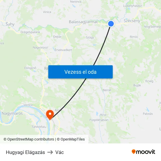Hugyagi Elágazás to Vác map
