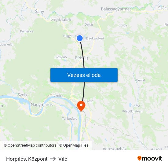 Horpács, Központ to Vác map