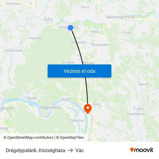 Drégelypalánk, Községháza to Vác map