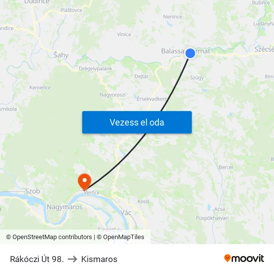 Rákóczi Út 98. to Kismaros map