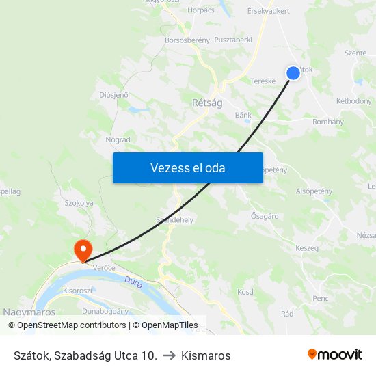 Szátok, Szabadság Utca 10. to Kismaros map