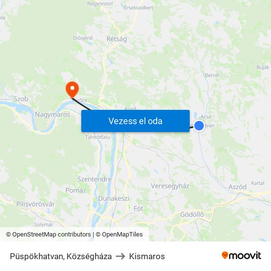 Püspökhatvan, Községháza to Kismaros map