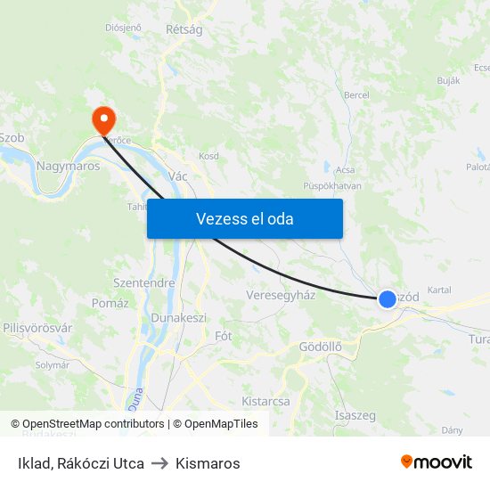 Iklad, Rákóczi Utca to Kismaros map
