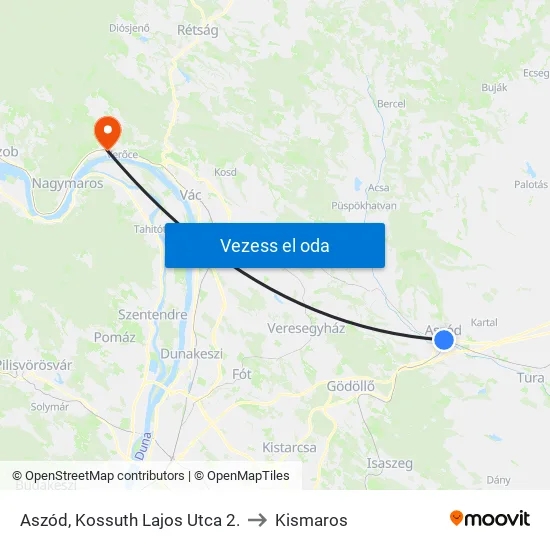 Aszód, Kossuth Lajos Utca 2. to Kismaros map