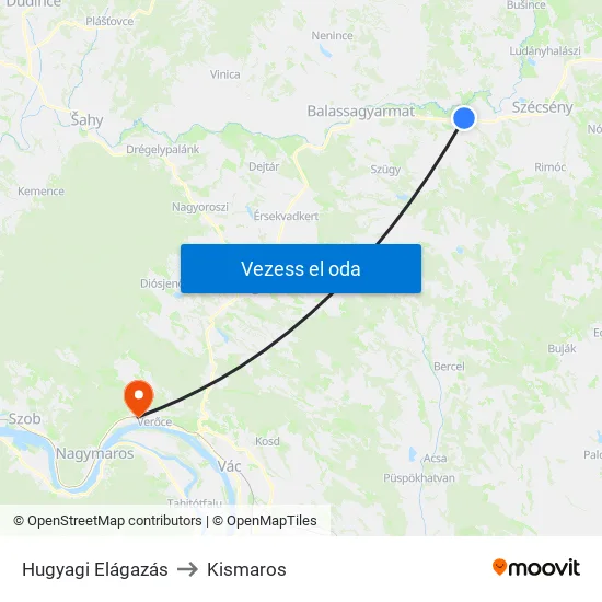Hugyagi Elágazás to Kismaros map