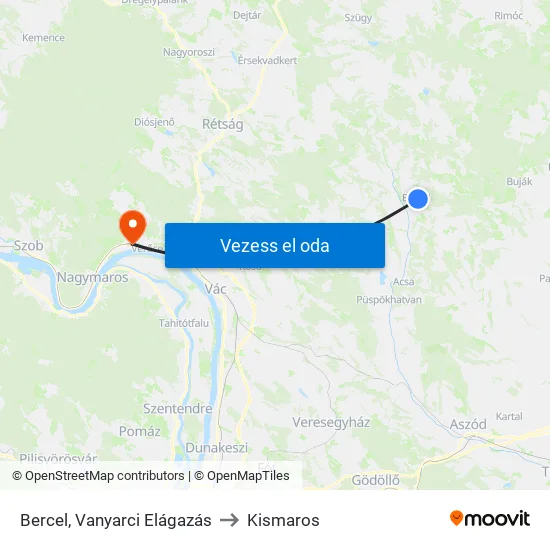 Bercel, Vanyarci Elágazás to Kismaros map