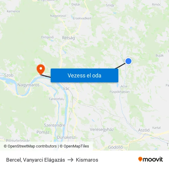 Bercel, Vanyarci Elágazás to Kismaros map