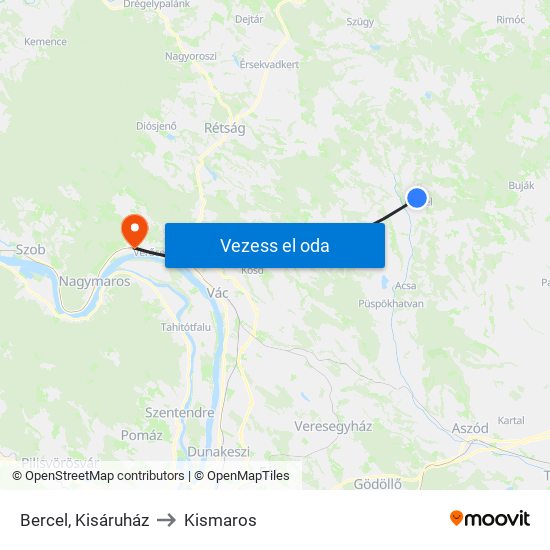Bercel, Kisáruház to Kismaros map
