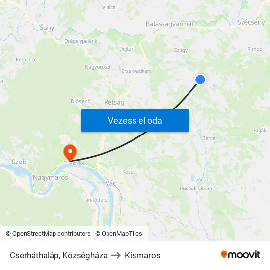 Cserháthaláp, Községháza to Kismaros map