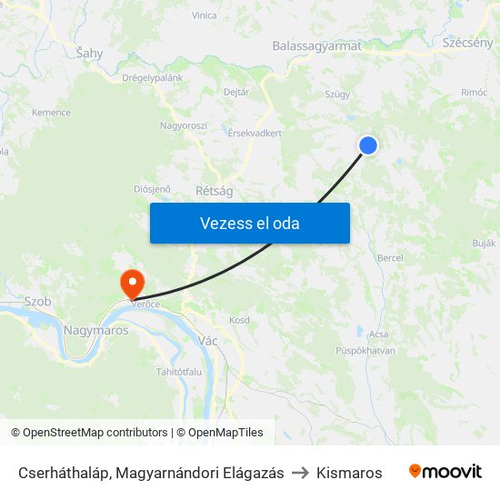 Cserháthaláp, Magyarnándori Elágazás to Kismaros map