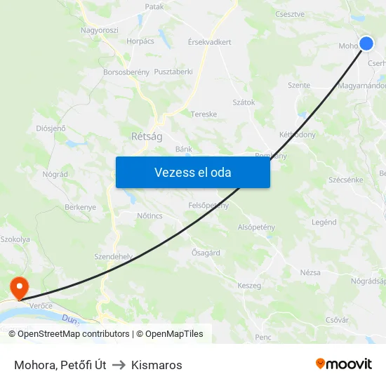 Mohora, Petőfi Út to Kismaros map