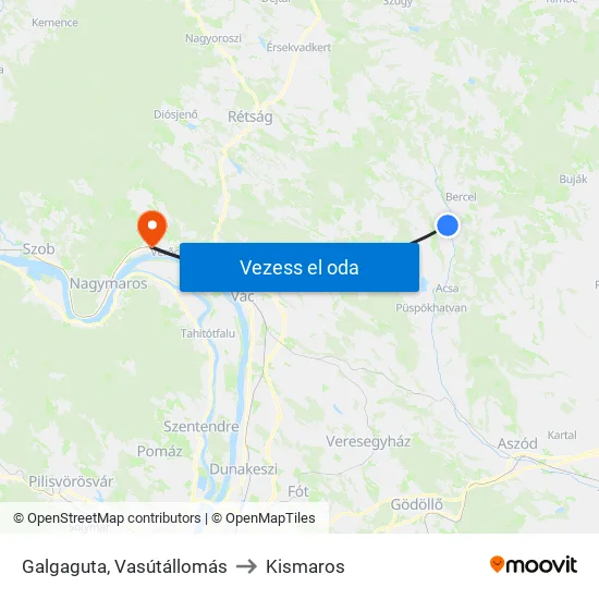 Galgaguta, Vasútállomás to Kismaros map
