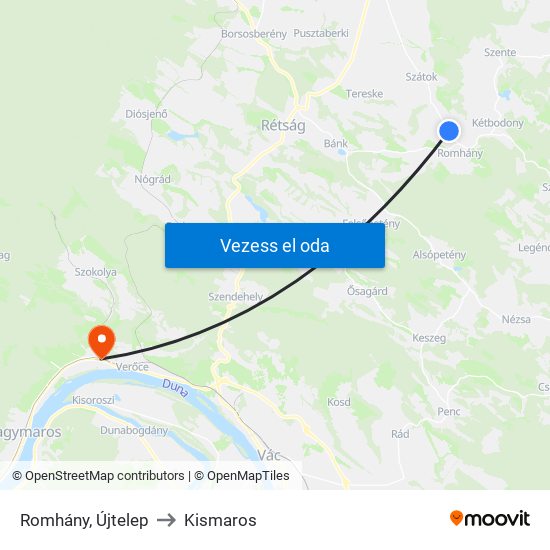 Romhány, Újtelep to Kismaros map