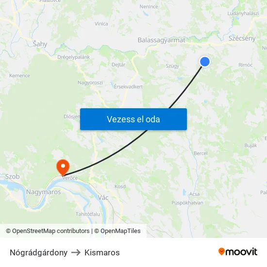 Nógrádgárdony to Kismaros map