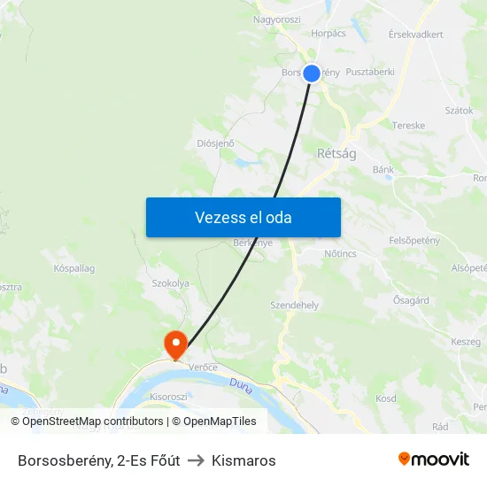 Borsosberény, 2-Es Főút to Kismaros map