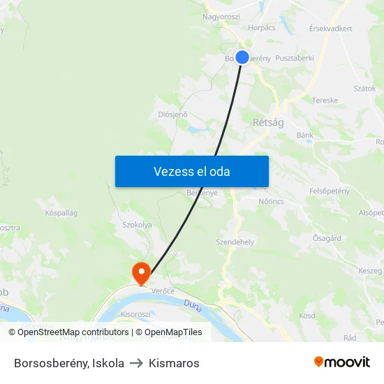 Borsosberény, Iskola to Kismaros map