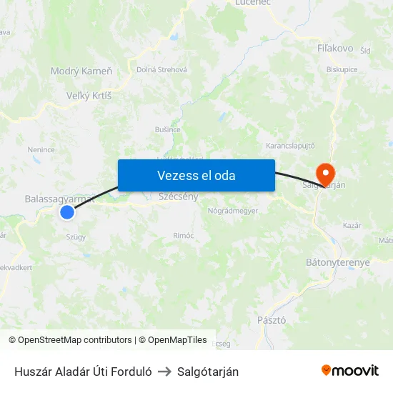 Huszár Aladár Úti Forduló to Salgótarján map