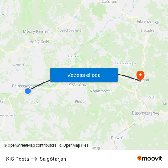 KIS Posta to Salgótarján map