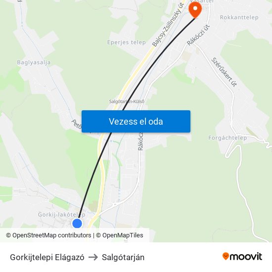 Gorkijtelepi Elágazó to Salgótarján map