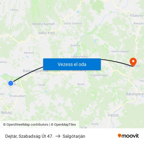 Dejtár, Szabadság Út 47. to Salgótarján map