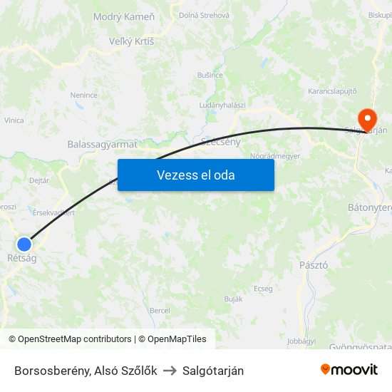 Borsosberény, Alsó Szőlők to Salgótarján map