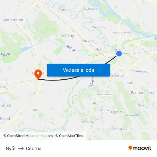 Győr to Csorna map