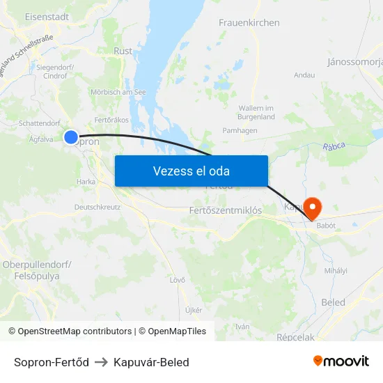 Sopron-Fertőd to Kapuvár-Beled map