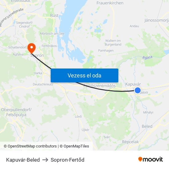 Kapuvár-Beled to Sopron-Fertőd map