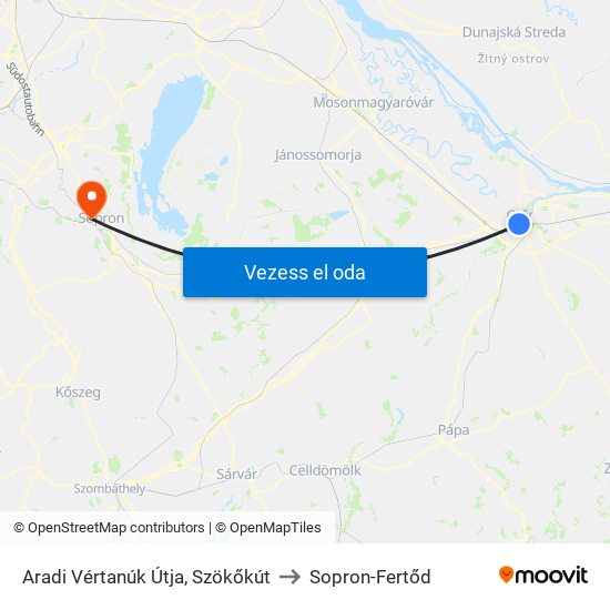 Aradi Vértanúk Útja, Szökőkút to Sopron-Fertőd map