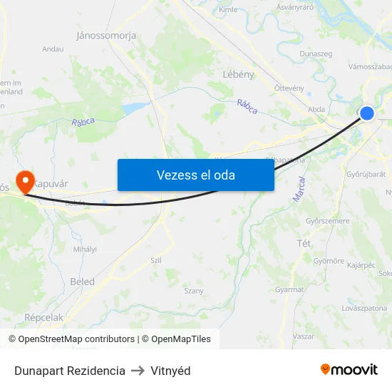 Dunapart Rezidencia to Vitnyéd map