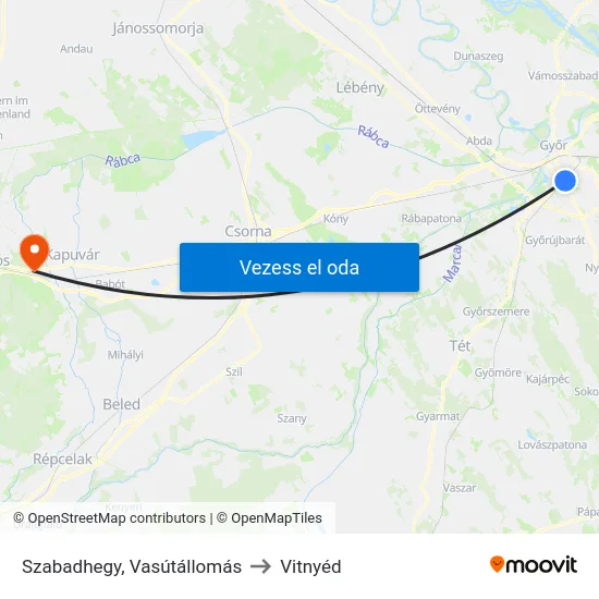 Szabadhegy, Vasútállomás to Vitnyéd map