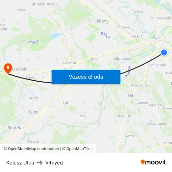 Kalász Utca to Vitnyéd map