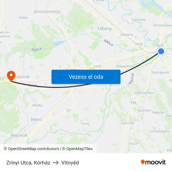 Zrínyi Utca, Kórház to Vitnyéd map