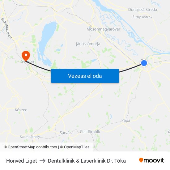 Honvéd Liget to Dentalklinik & Laserklinik Dr. Tóka map