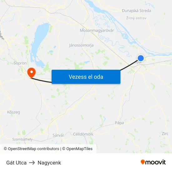 Gát Utca to Nagycenk map