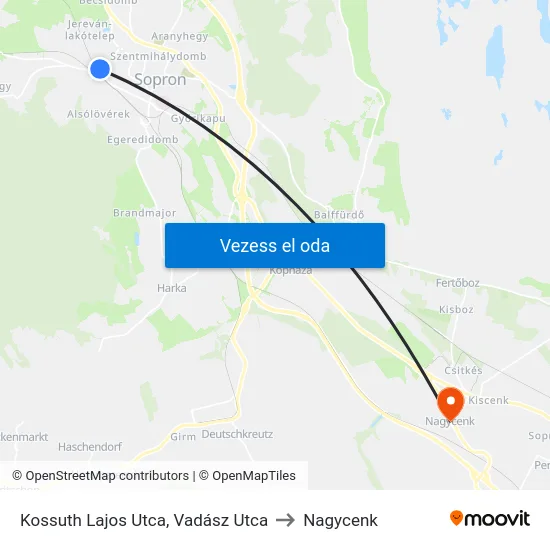 Kossuth Lajos Utca, Vadász Utca to Nagycenk map