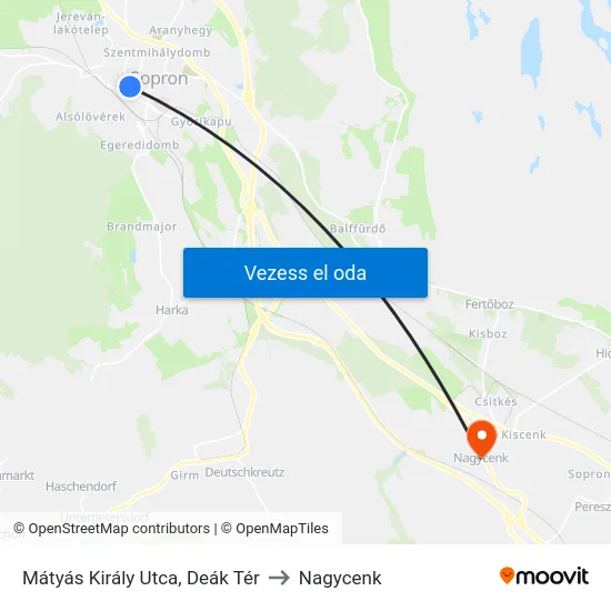 Mátyás Király Utca, Deák Tér to Nagycenk map