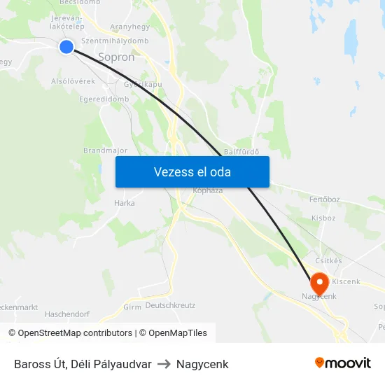 Baross Út, Déli Pályaudvar to Nagycenk map