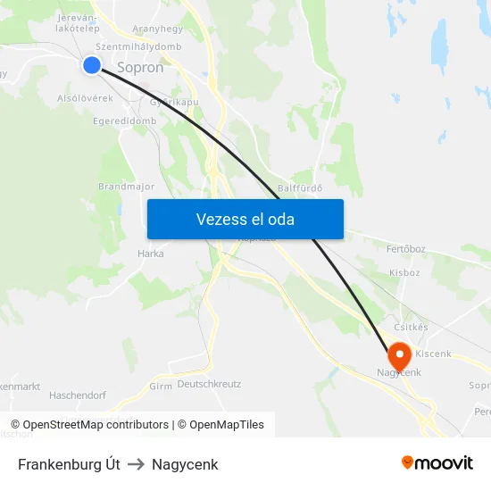 Frankenburg Út to Nagycenk map