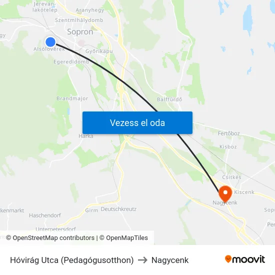 Hóvirág Utca (Pedagógusotthon) to Nagycenk map