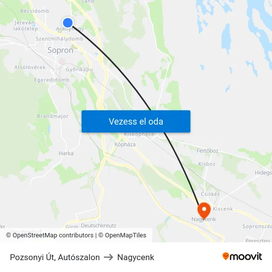 Pozsonyi Út, Autószalon to Nagycenk map