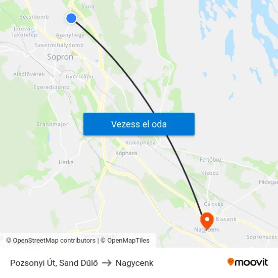 Pozsonyi Út, Sand Dűlő to Nagycenk map