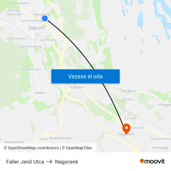 Faller Jenő Utca to Nagycenk map