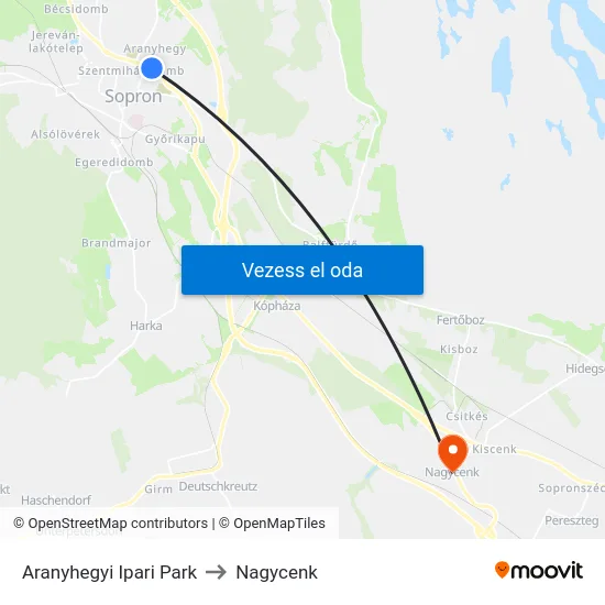 Aranyhegyi Ipari Park to Nagycenk map