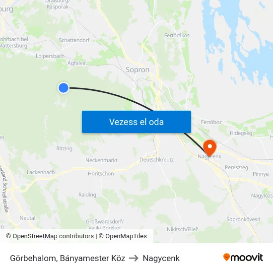 Görbehalom, Bányamester Köz to Nagycenk map