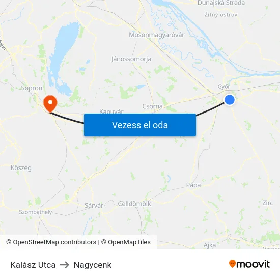 Kalász Utca to Nagycenk map
