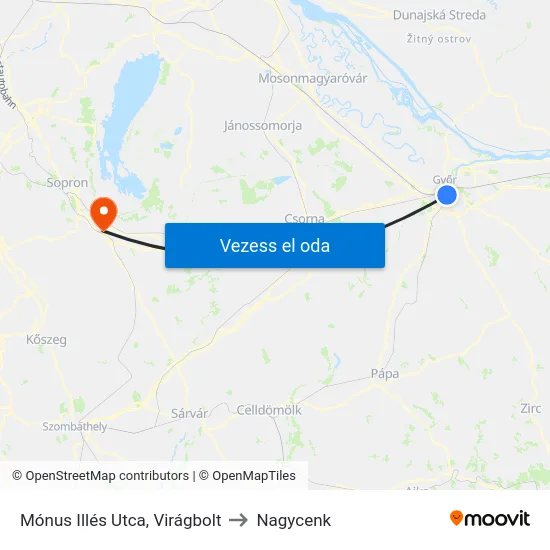 Mónus Illés Utca, Virágbolt to Nagycenk map